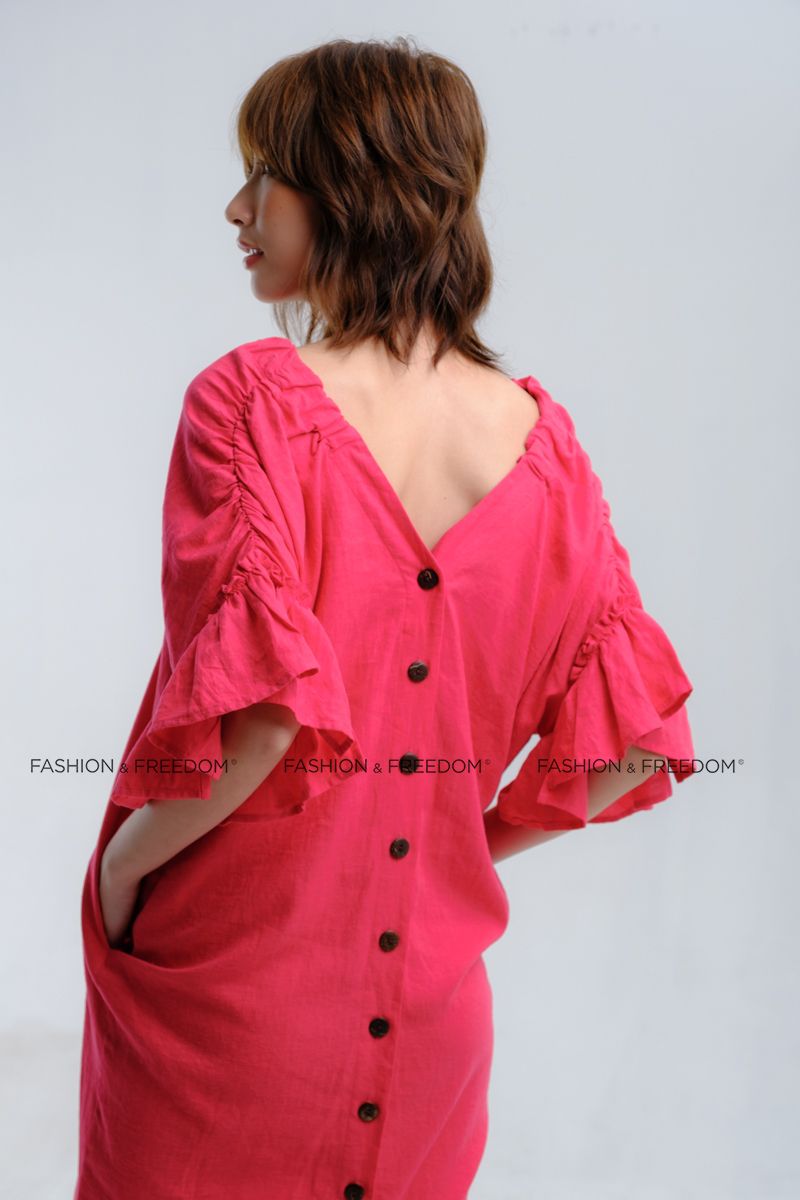 Đầm Linen Hồng Sen Hương Mùa Hè