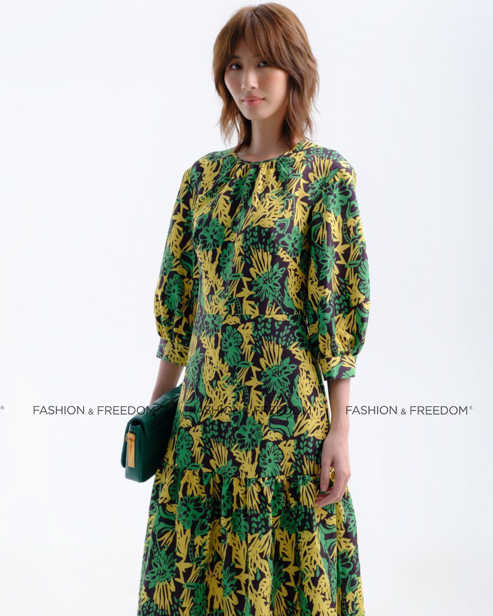 Đầm Lụa Vàng Đen Hương Mùa Hè