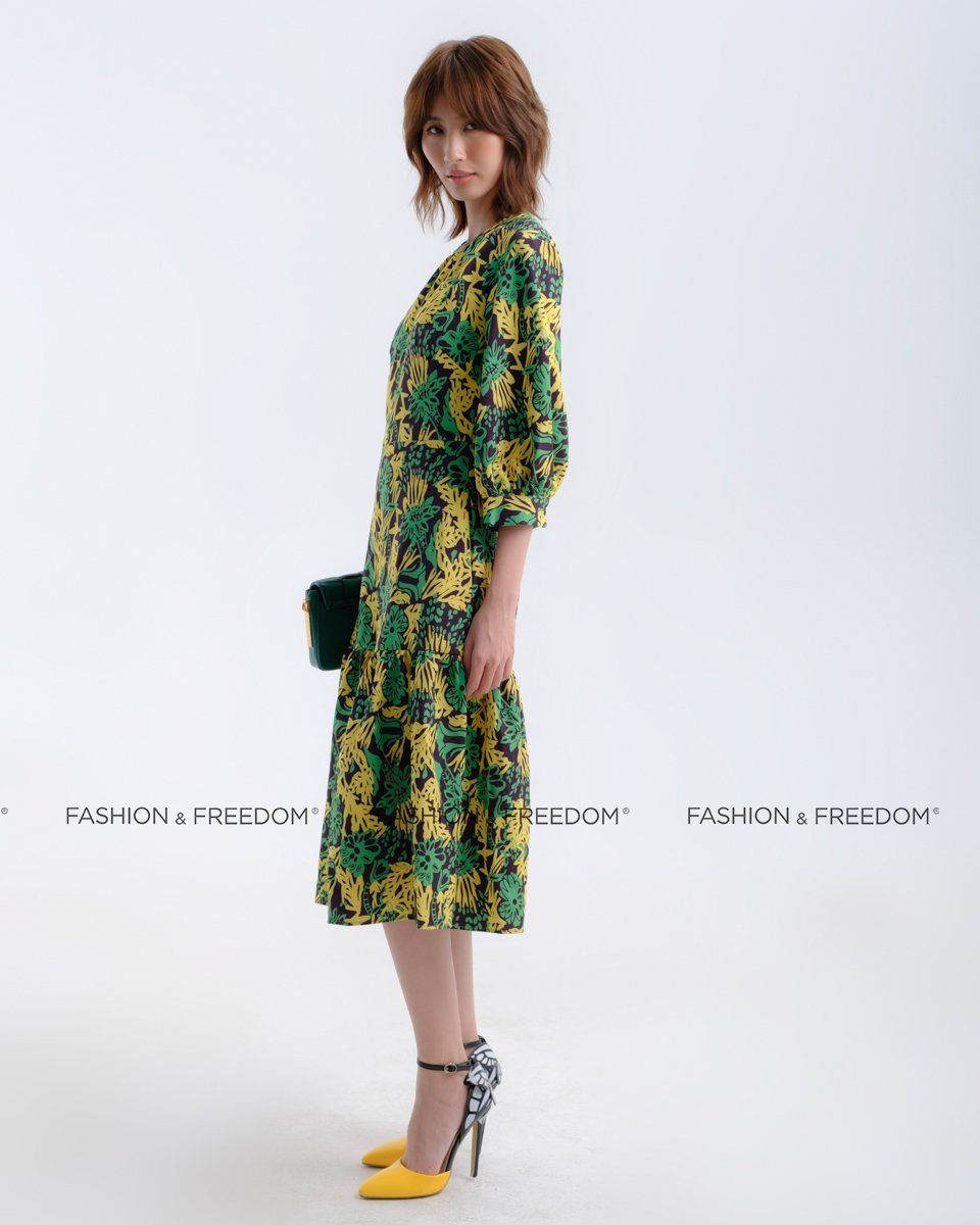 Đầm Lụa Vàng Đen Hương Mùa Hè