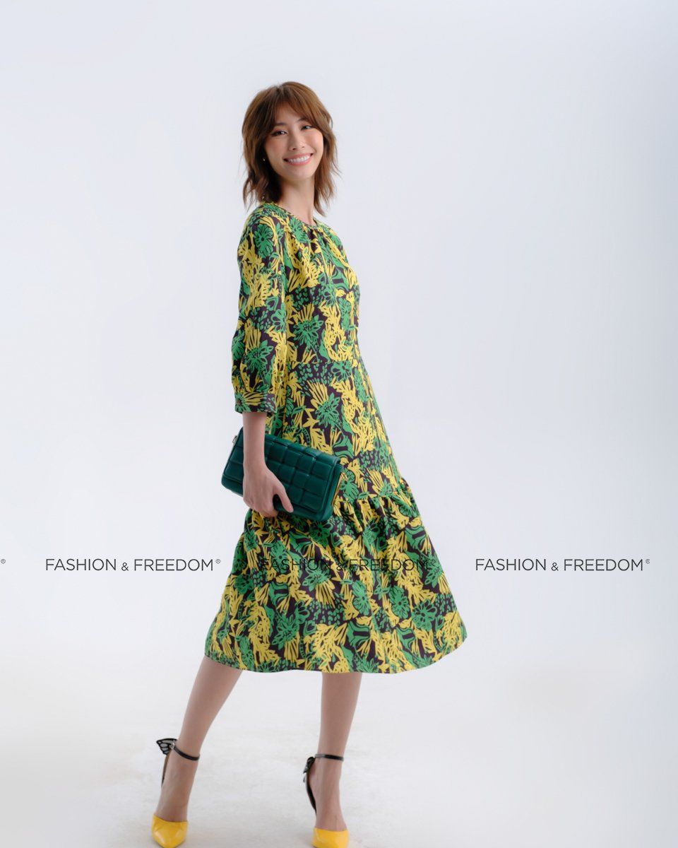 Đầm Lụa Vàng Đen Hương Mùa Hè