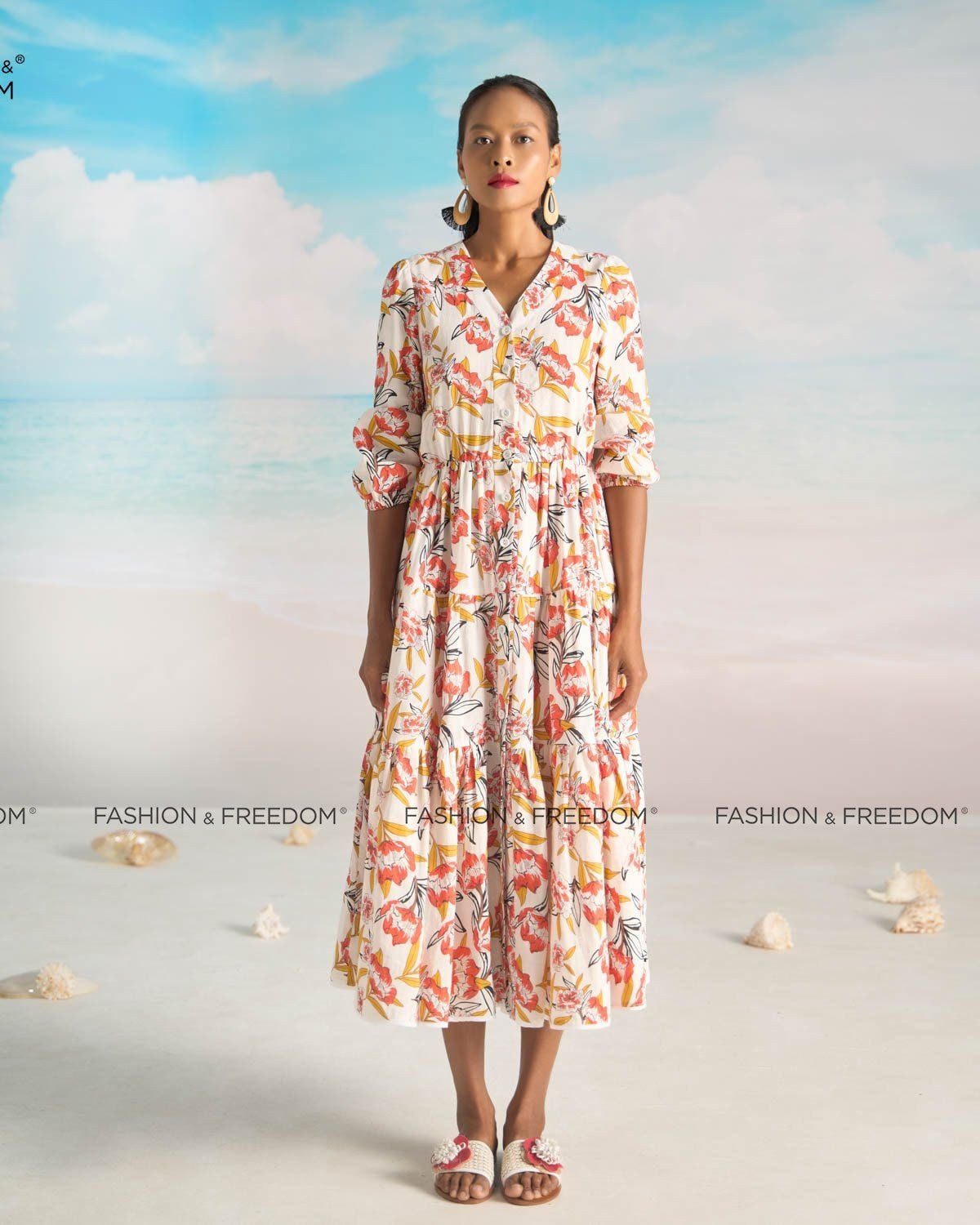 Đầm Linen Trắng Cam Bright And Shine