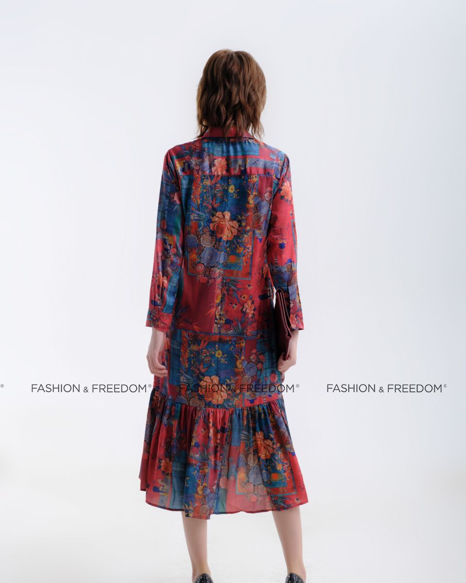 Đầm Lụa Đỏ Họa Tiết Hương Mùa Hè