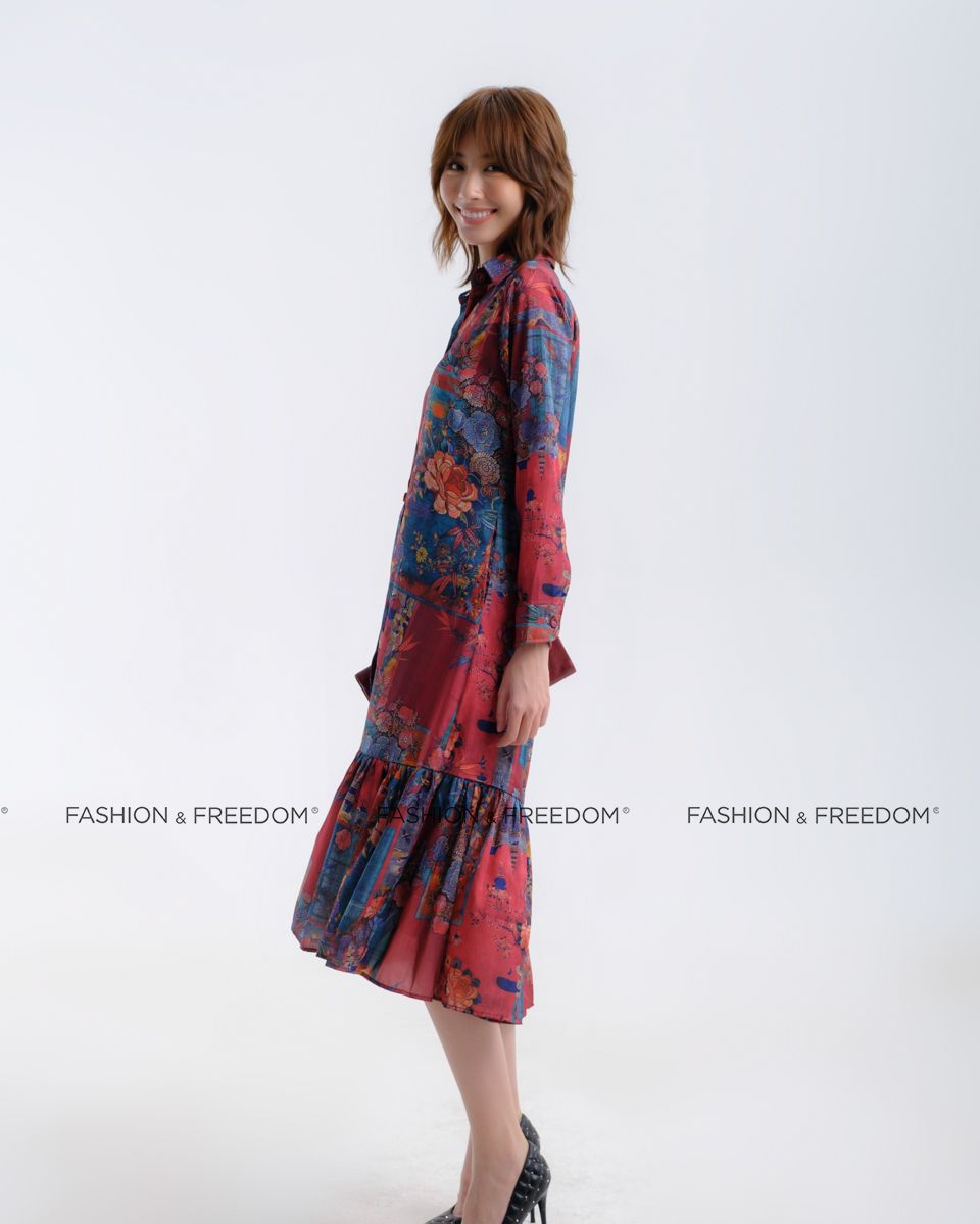 Đầm Lụa Đỏ Họa Tiết Hương Mùa Hè