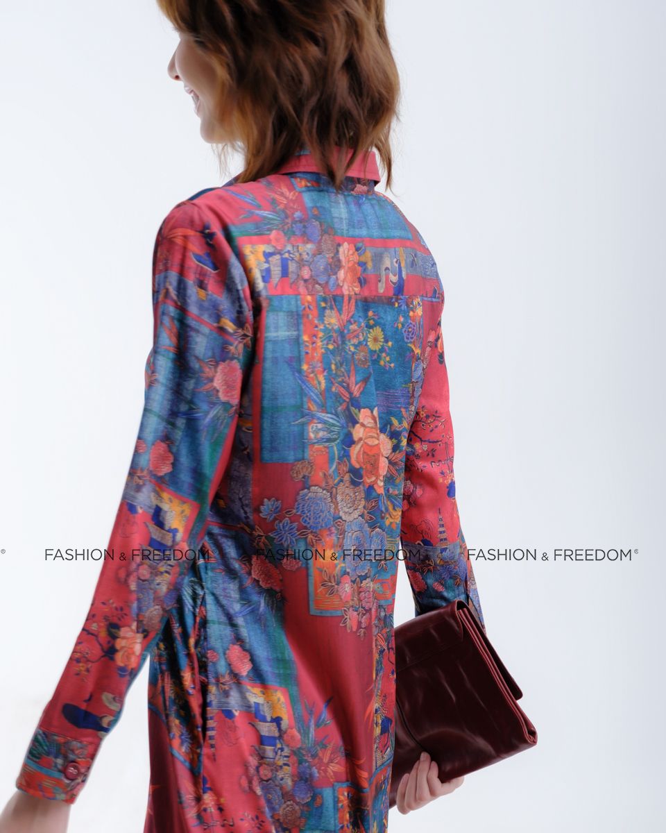 Đầm Lụa Đỏ Họa Tiết Hương Mùa Hè