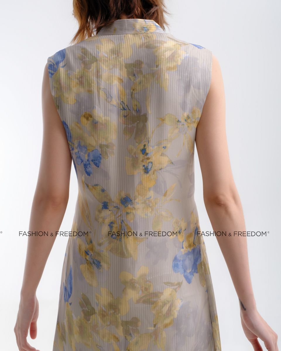 Đầm Lụa Vàng Họa Tiết Hương Mùa Hè