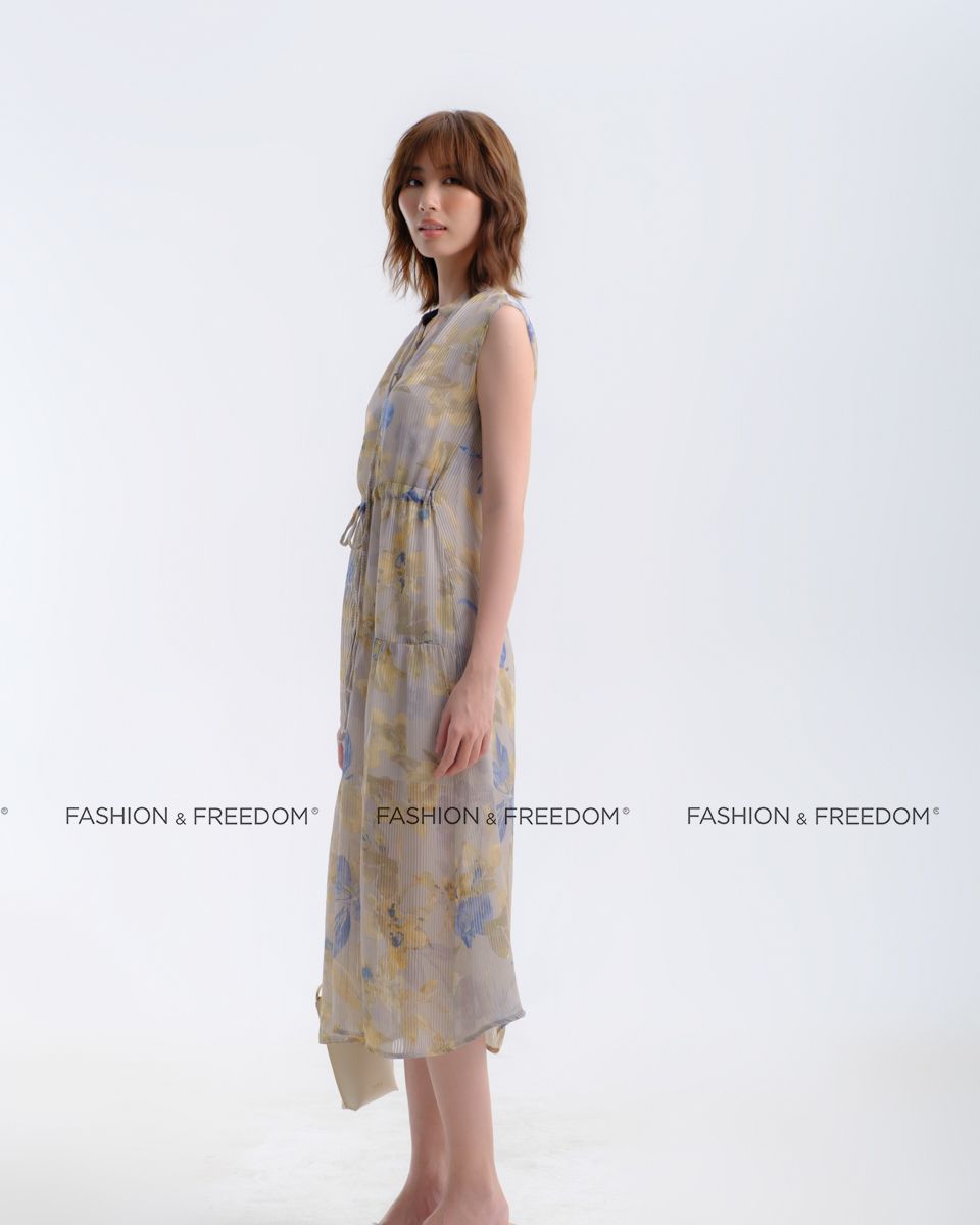 Đầm Lụa Vàng Họa Tiết Hương Mùa Hè