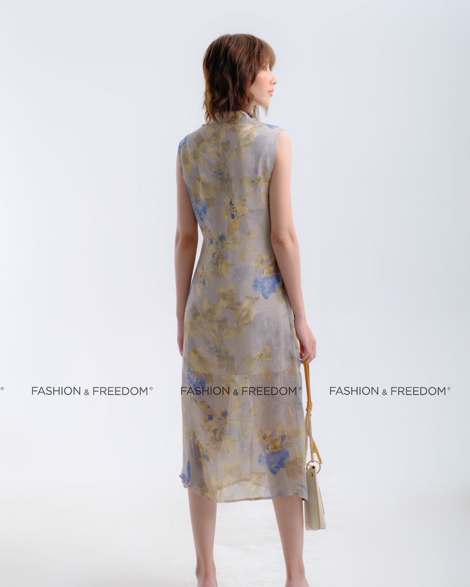 Đầm Lụa Vàng Họa Tiết Hương Mùa Hè