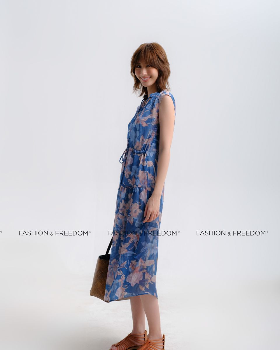 Đầm Lụa Xanh Họa Tiết