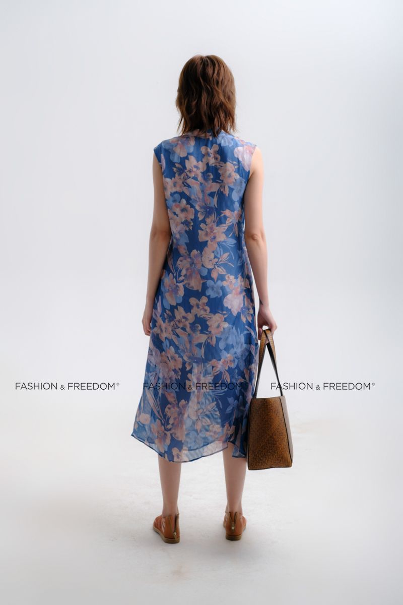 Đầm Lụa Xanh Họa Tiết