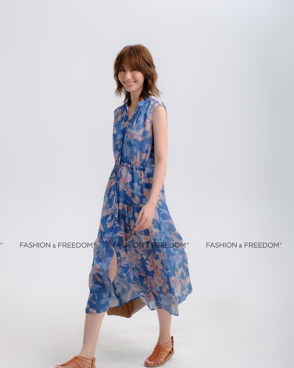 Đầm Lụa Xanh Họa Tiết