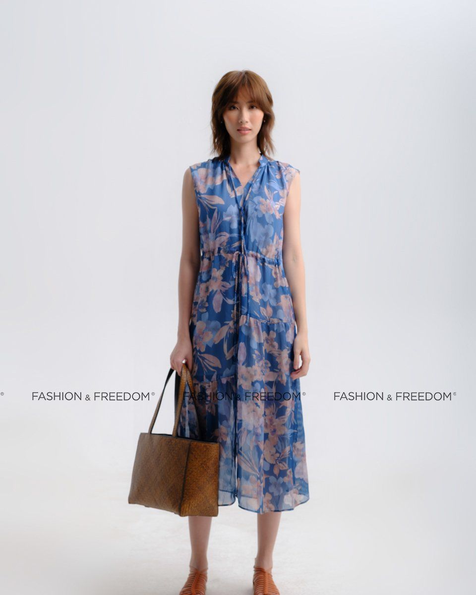 Đầm Lụa Xanh Họa Tiết