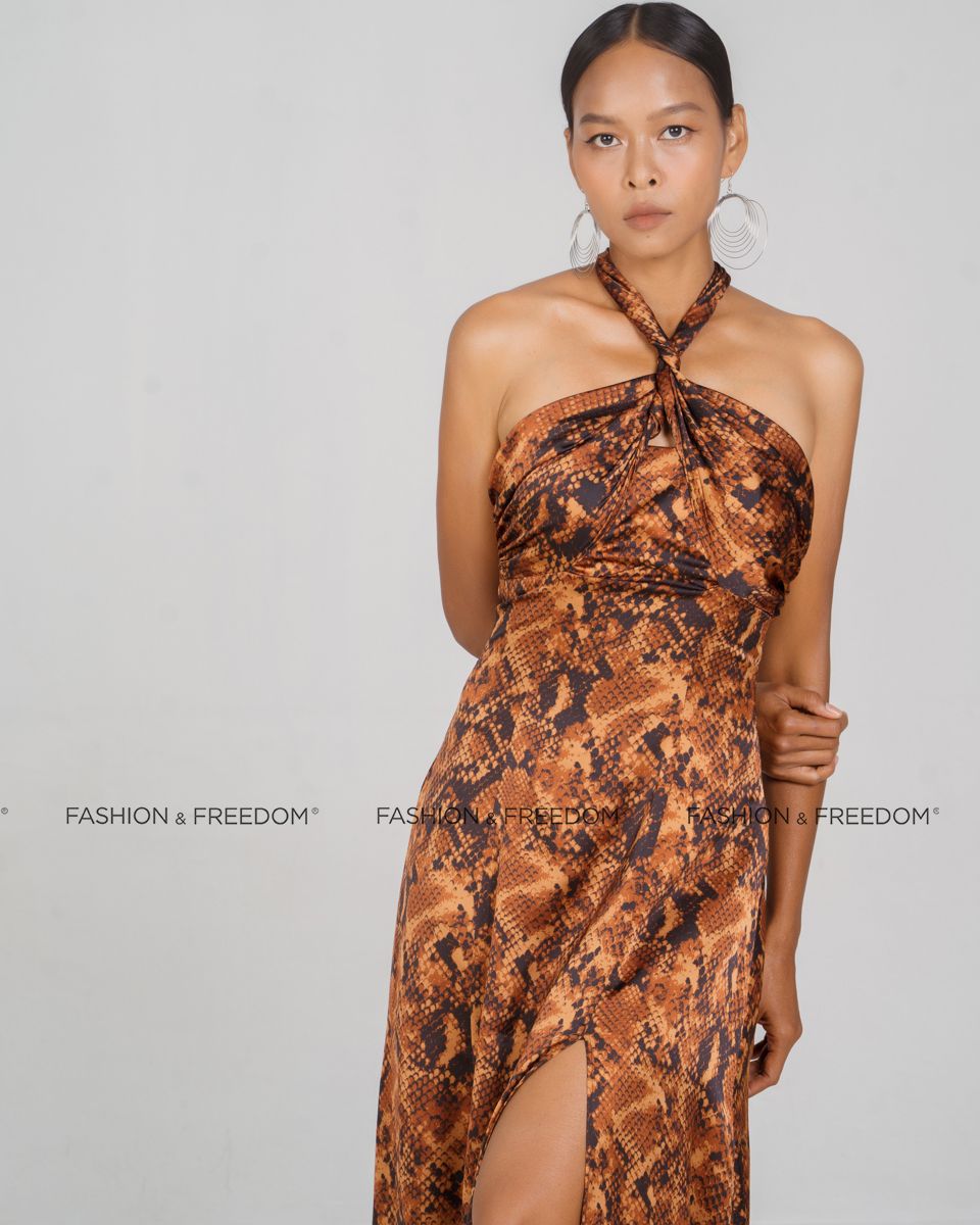 Đầm Lụa Nâu Họa Tiết New Linen New Horizon