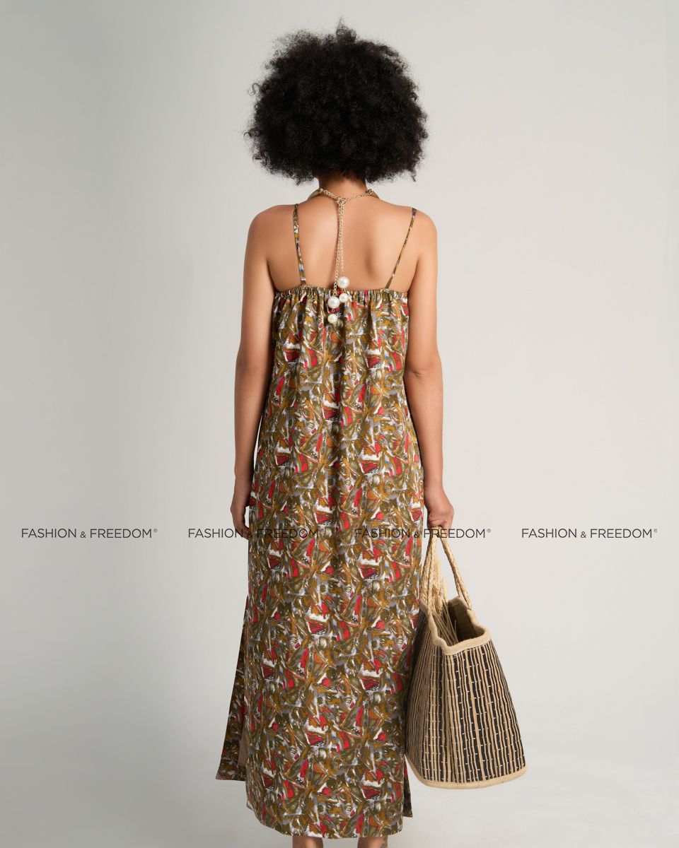 Đầm Lụa  Nữ Nâu Đỏ Sắc Màu Tự Do