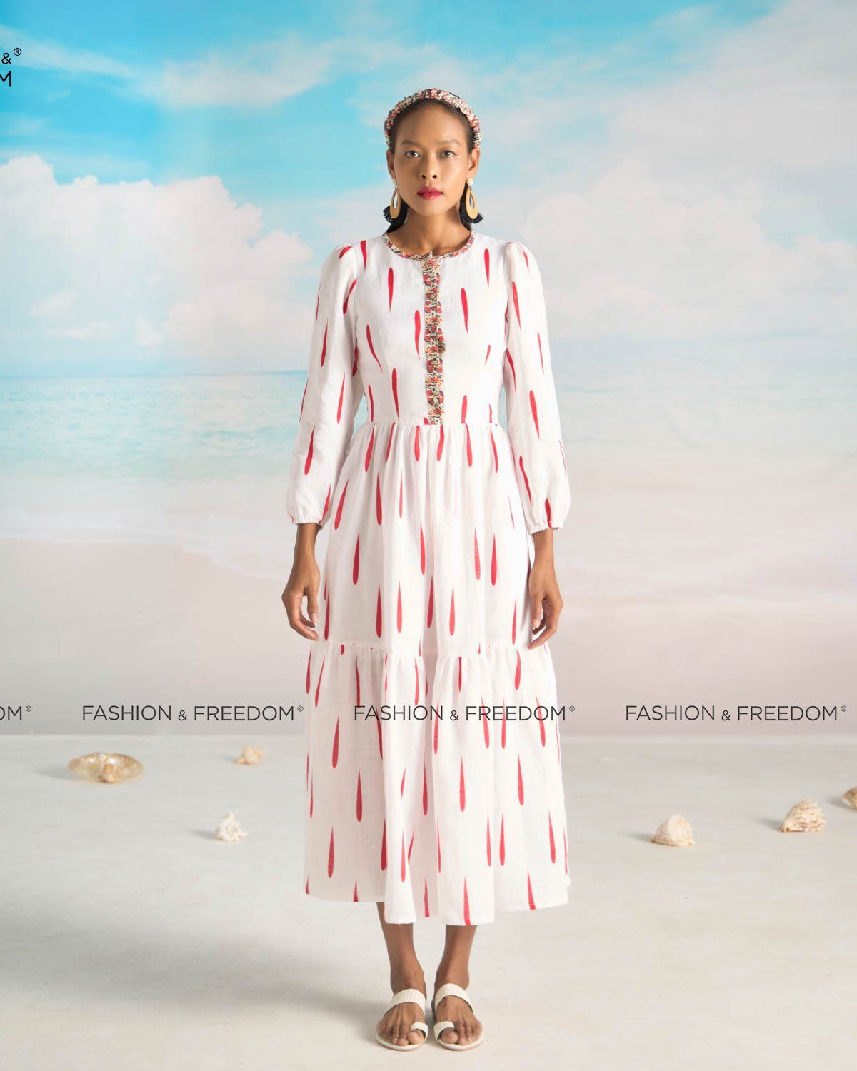 Đầm Linen Trắng Đỏ Bright And Shine