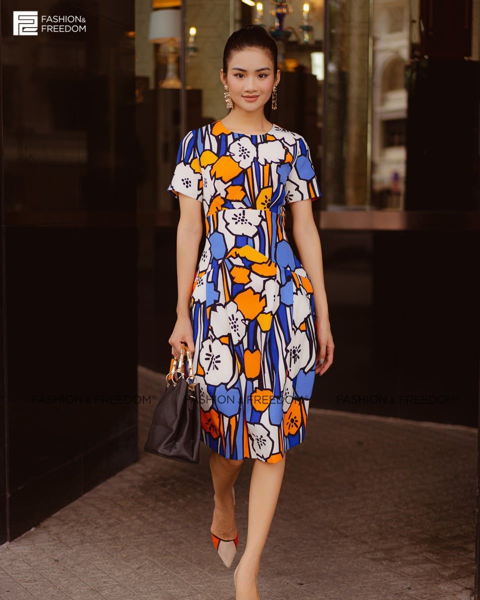 Đầm Lụa Viscose Xanh Cam Fall Muse