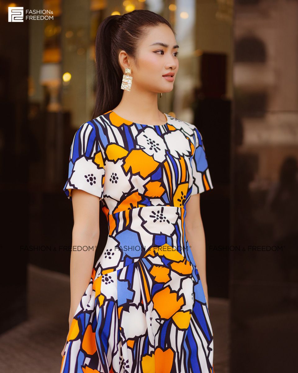Đầm Lụa Viscose Xanh Cam Fall Muse