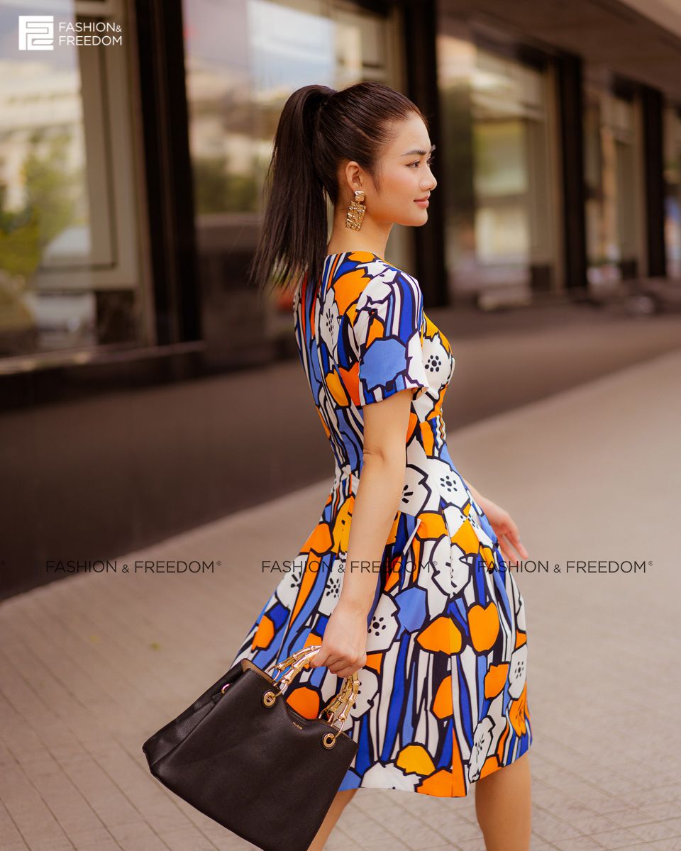 Đầm Lụa Viscose Xanh Cam Fall Muse