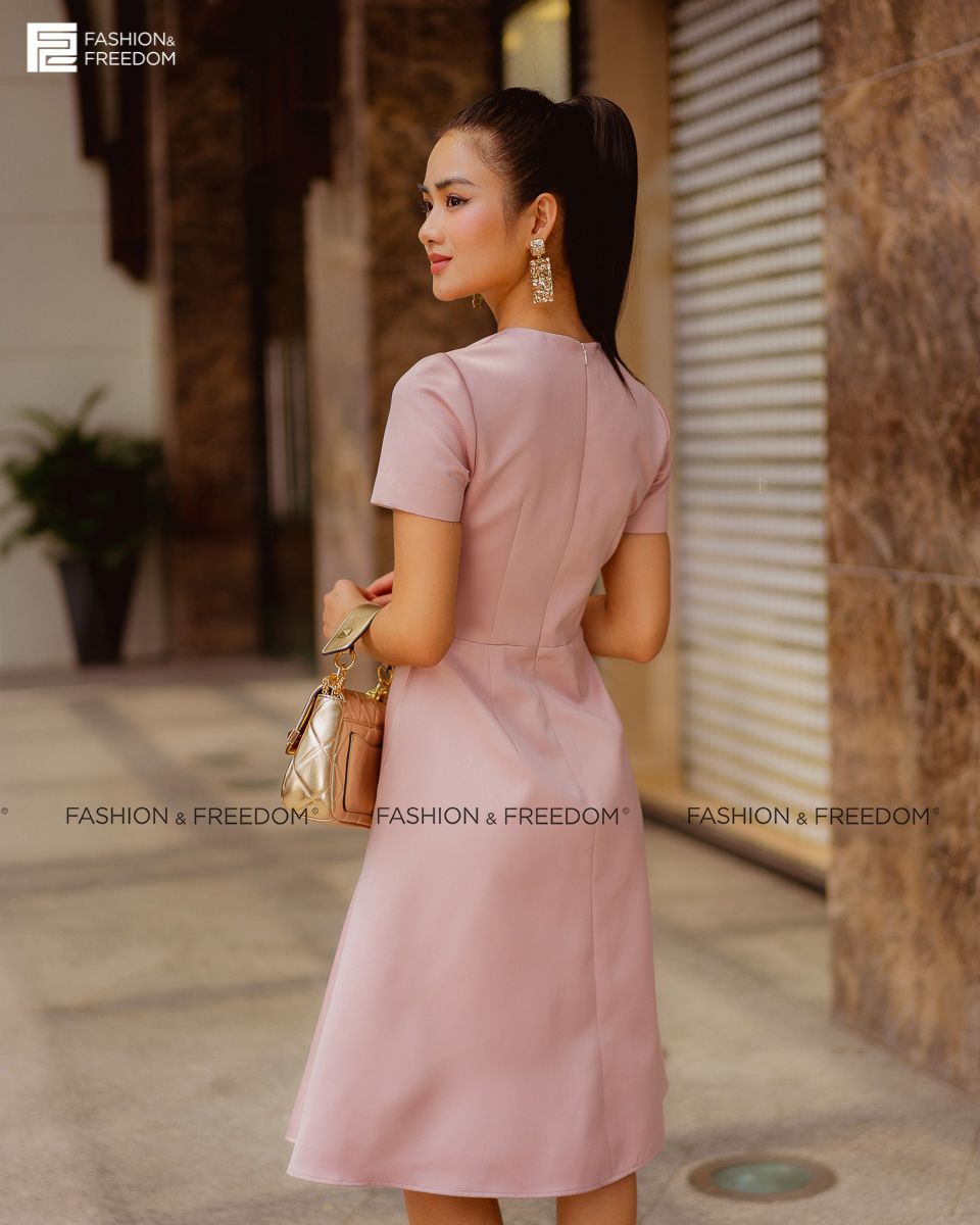 Đầm Gấm Hồng Nhạt Fall Muse