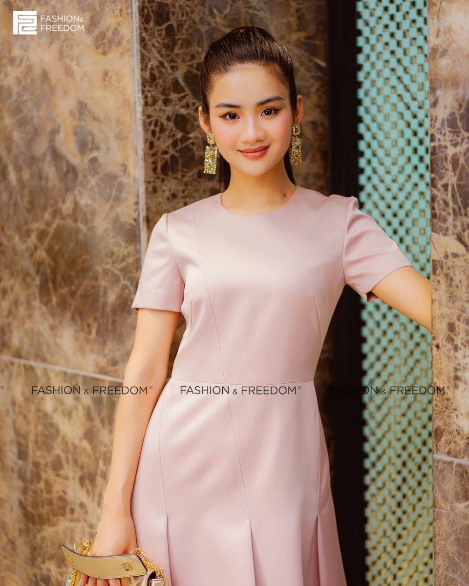 Đầm Gấm Hồng Nhạt Fall Muse