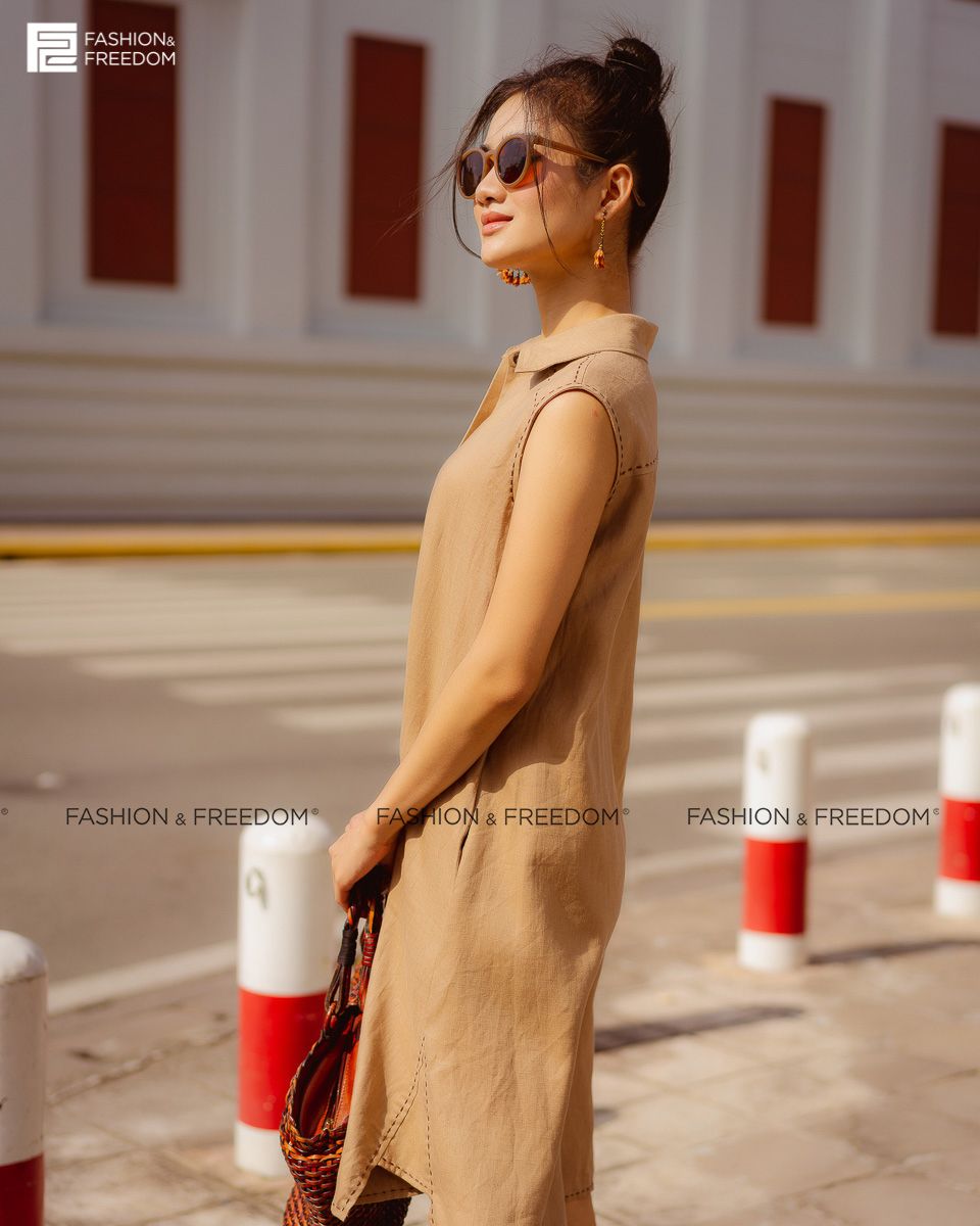 Đầm Linen Nâu Fall Muse