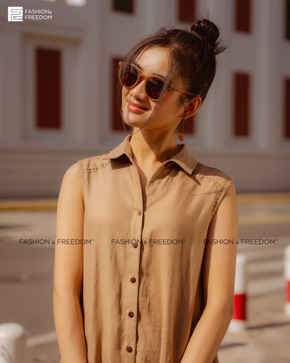 Đầm Linen Nâu Fall Muse