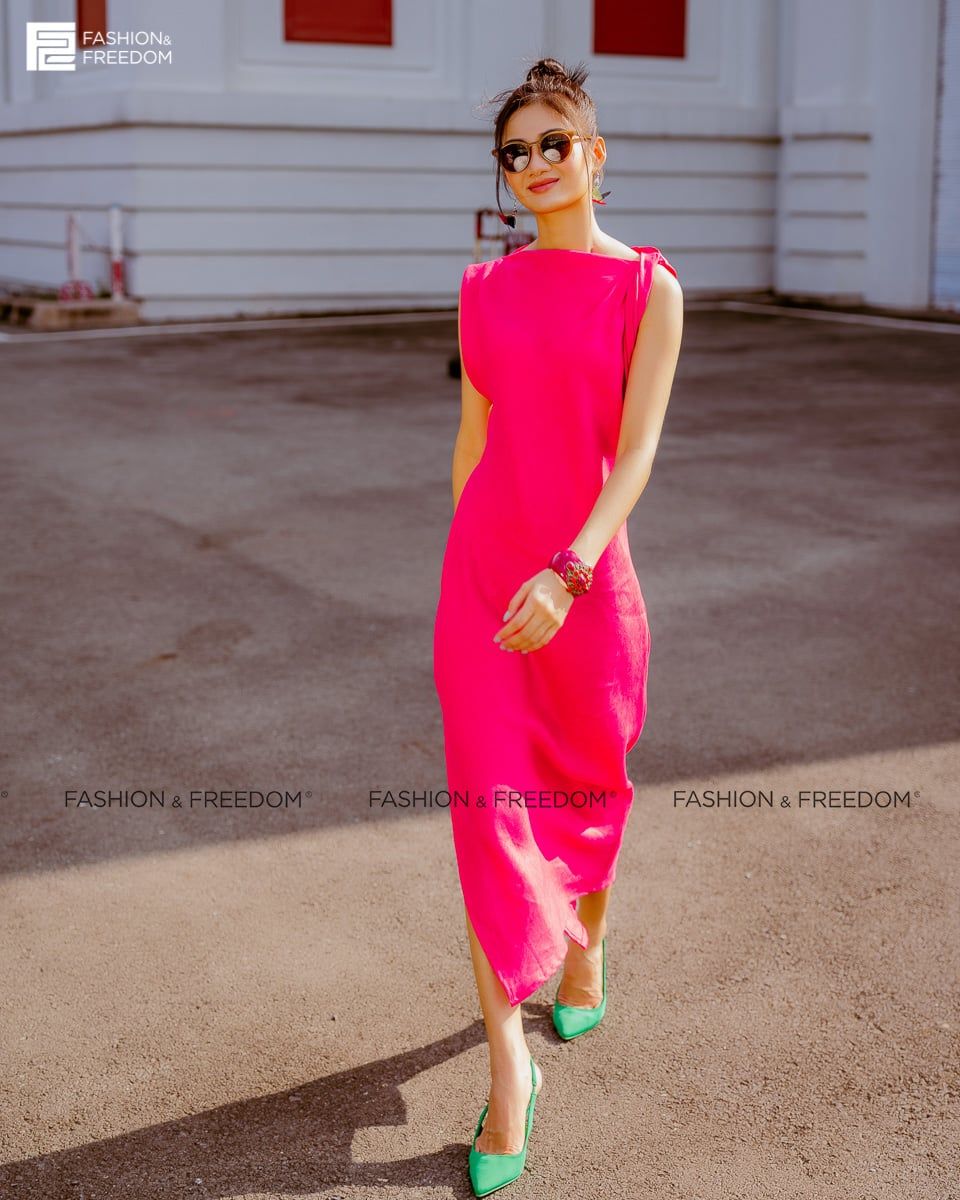 Đầm Linen Hồng Fall Muse