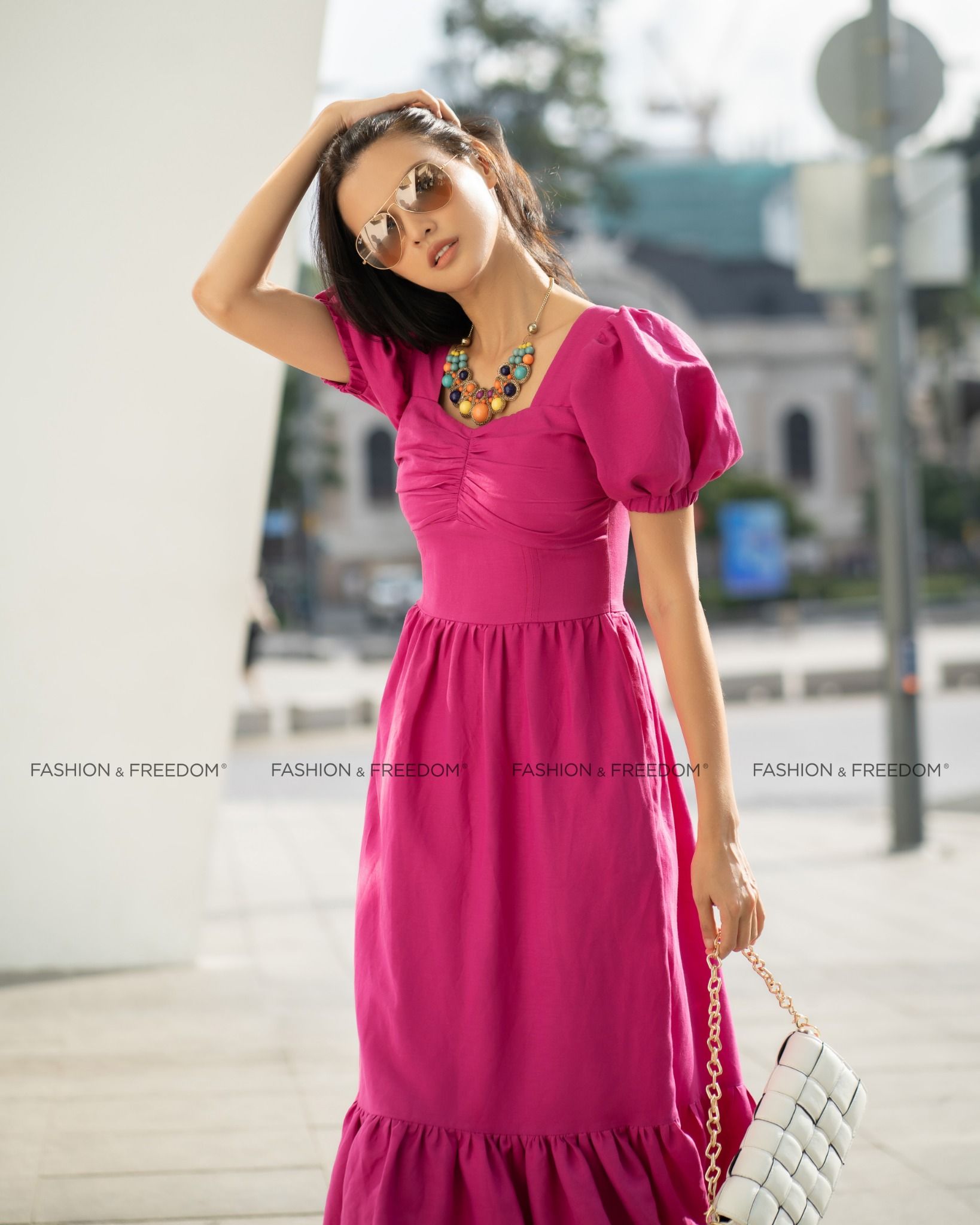 Đầm Linen Hồng Tình Thơ Mùa Thu