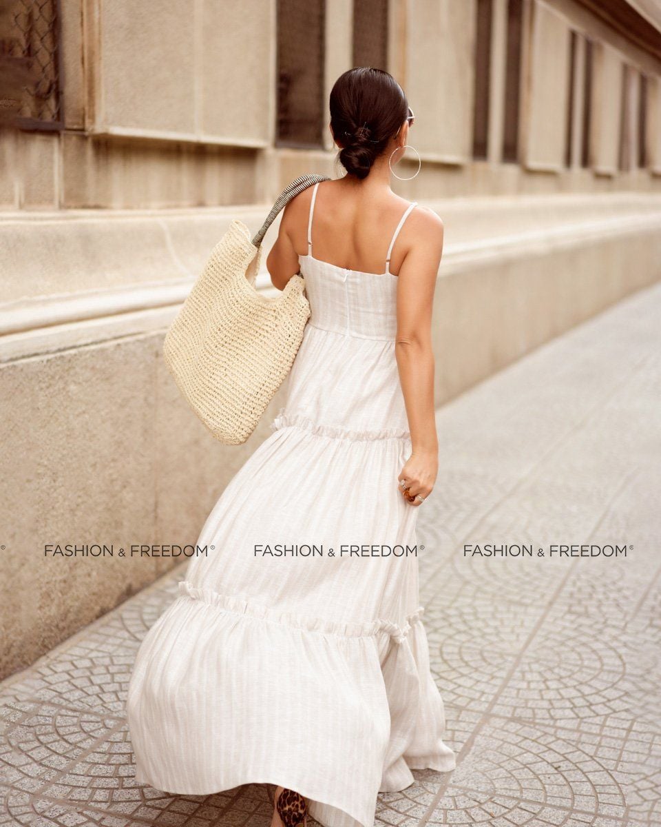 Đầm Linen Kem Sọc Chocolate Fall In Love