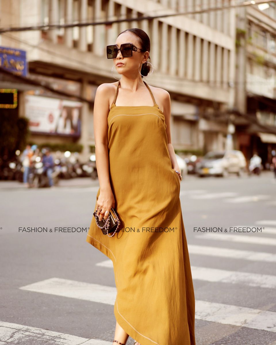 Đầm Linen Vàng Nâu Chocolate Fall In Love
