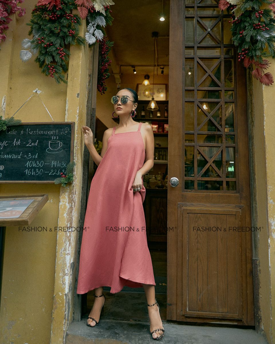 Đầm Linen Hồng Cam  Chocolate Fall In Love