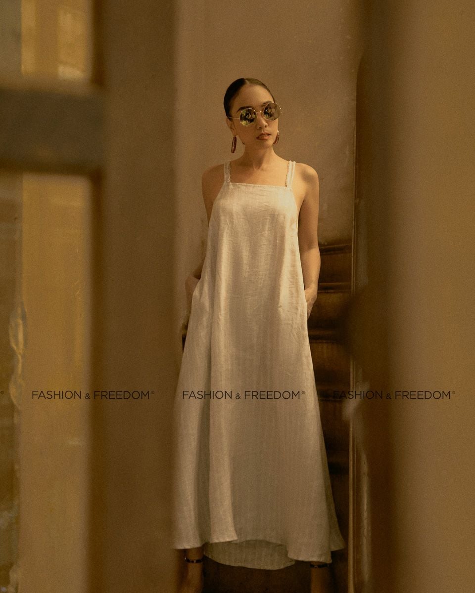 Đầm Linen Kem Sọc  Chocolate Fall In Love