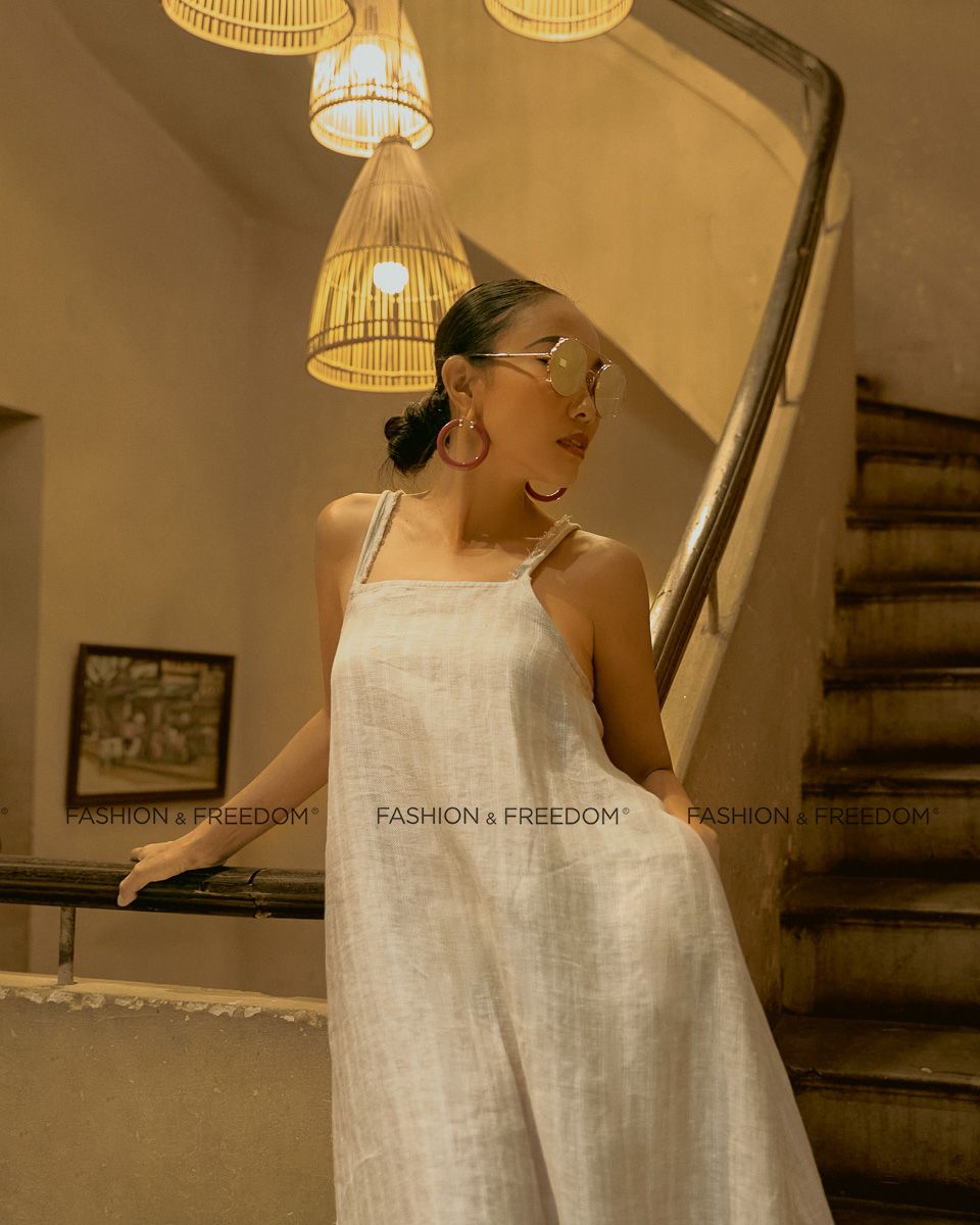 Đầm Linen Kem Sọc  Chocolate Fall In Love