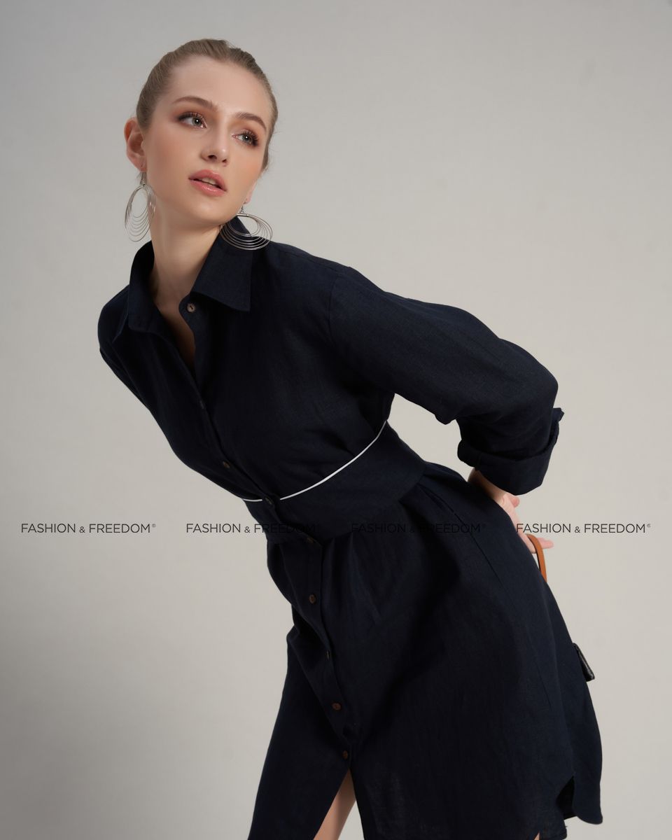 Đầm Nữ Linen Xanh Đen Hello New Day