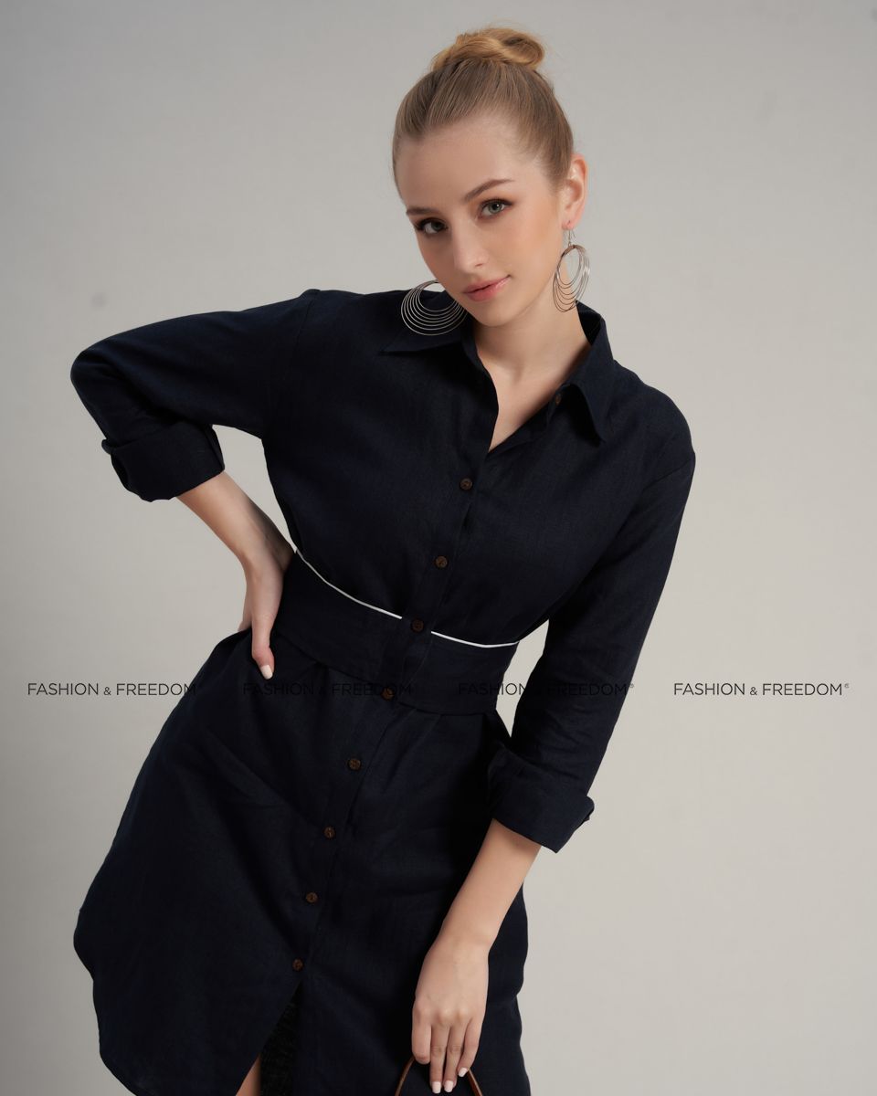 Đầm Nữ Linen Xanh Đen Hello New Day