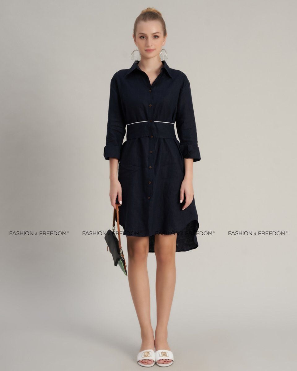 Đầm Nữ Linen Xanh Đen Hello New Day