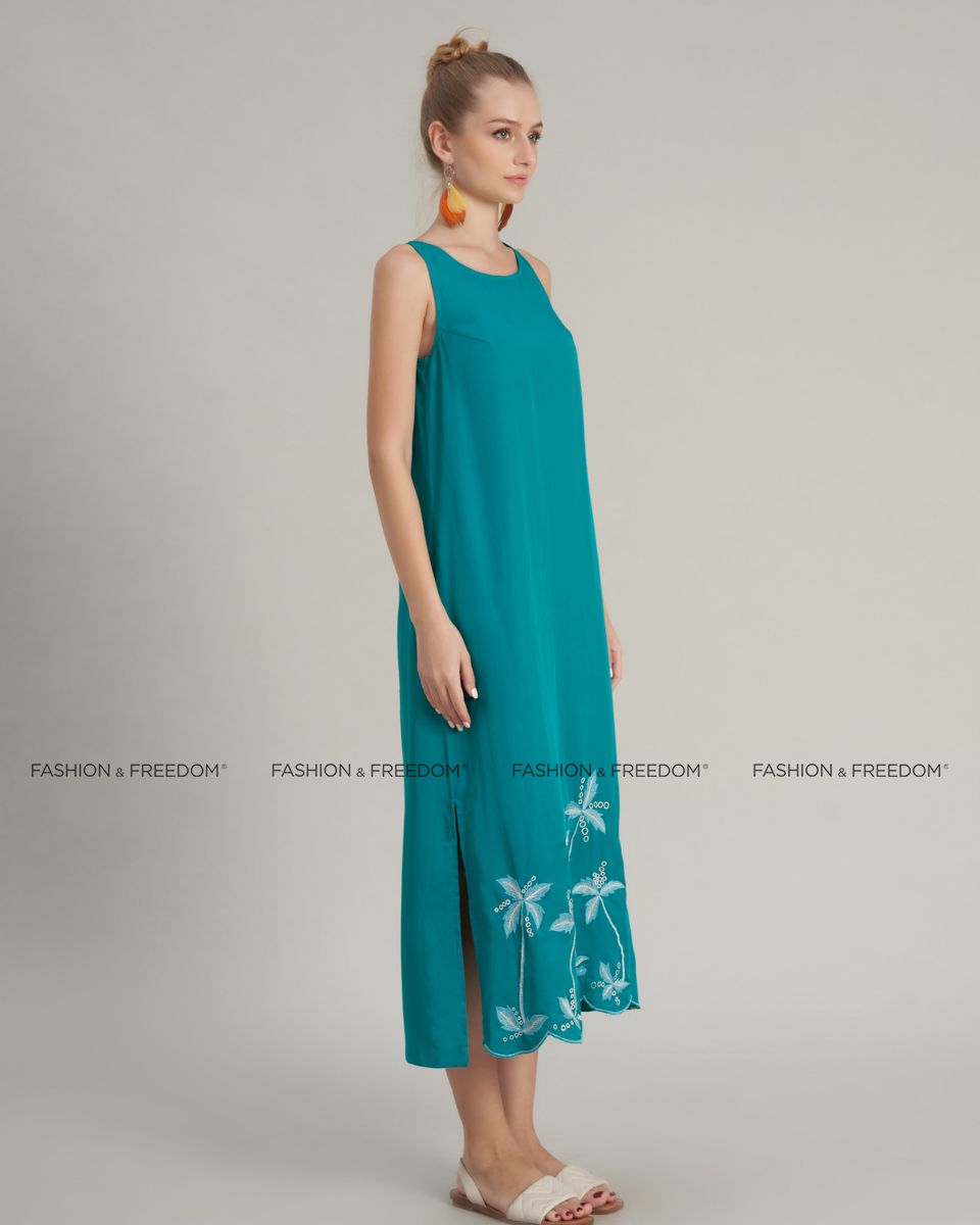 Đầm Nữ Linen Xanh Holiday Vibes