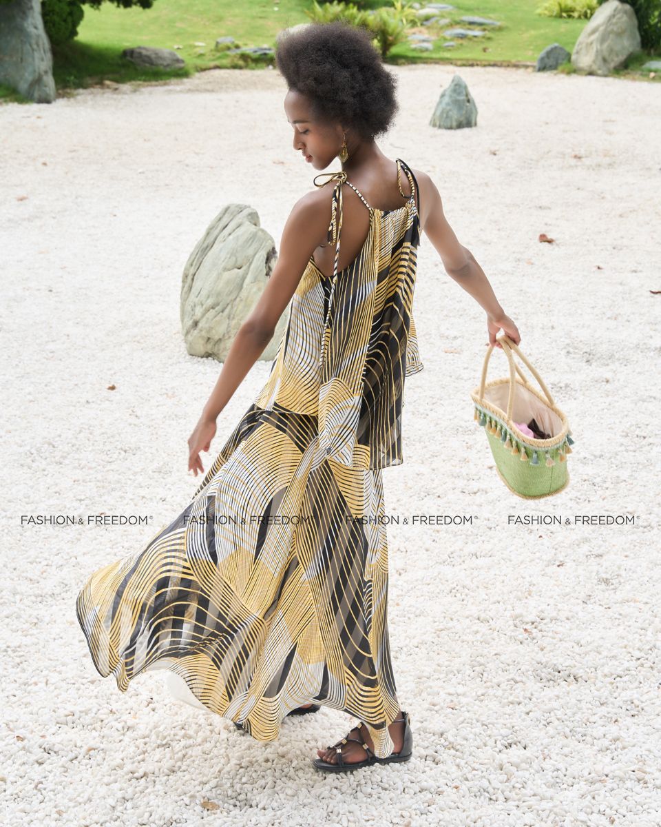 Áo Kiểu Voan Nữ Vàng Đen