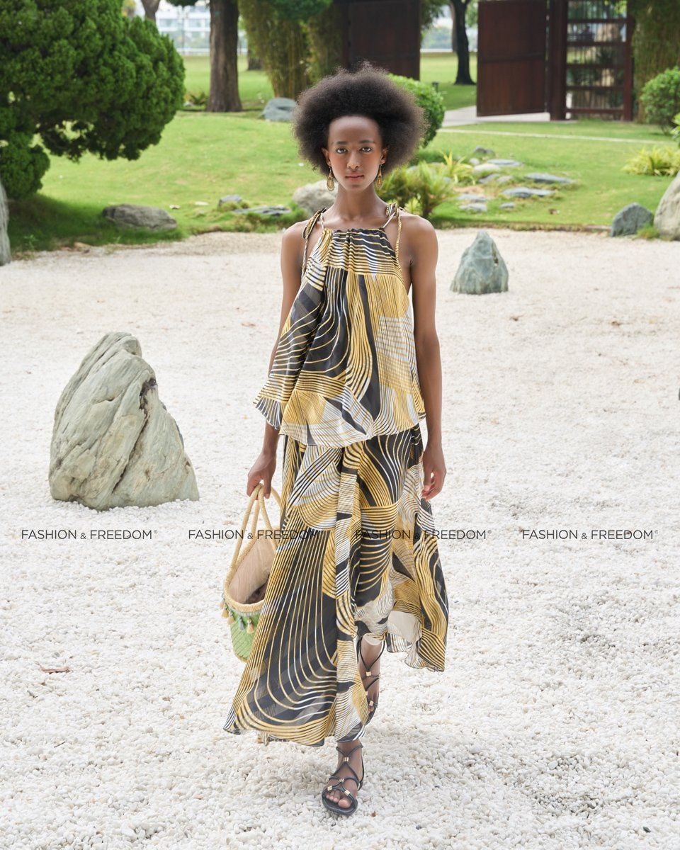 Áo Kiểu Voan Nữ Vàng Đen