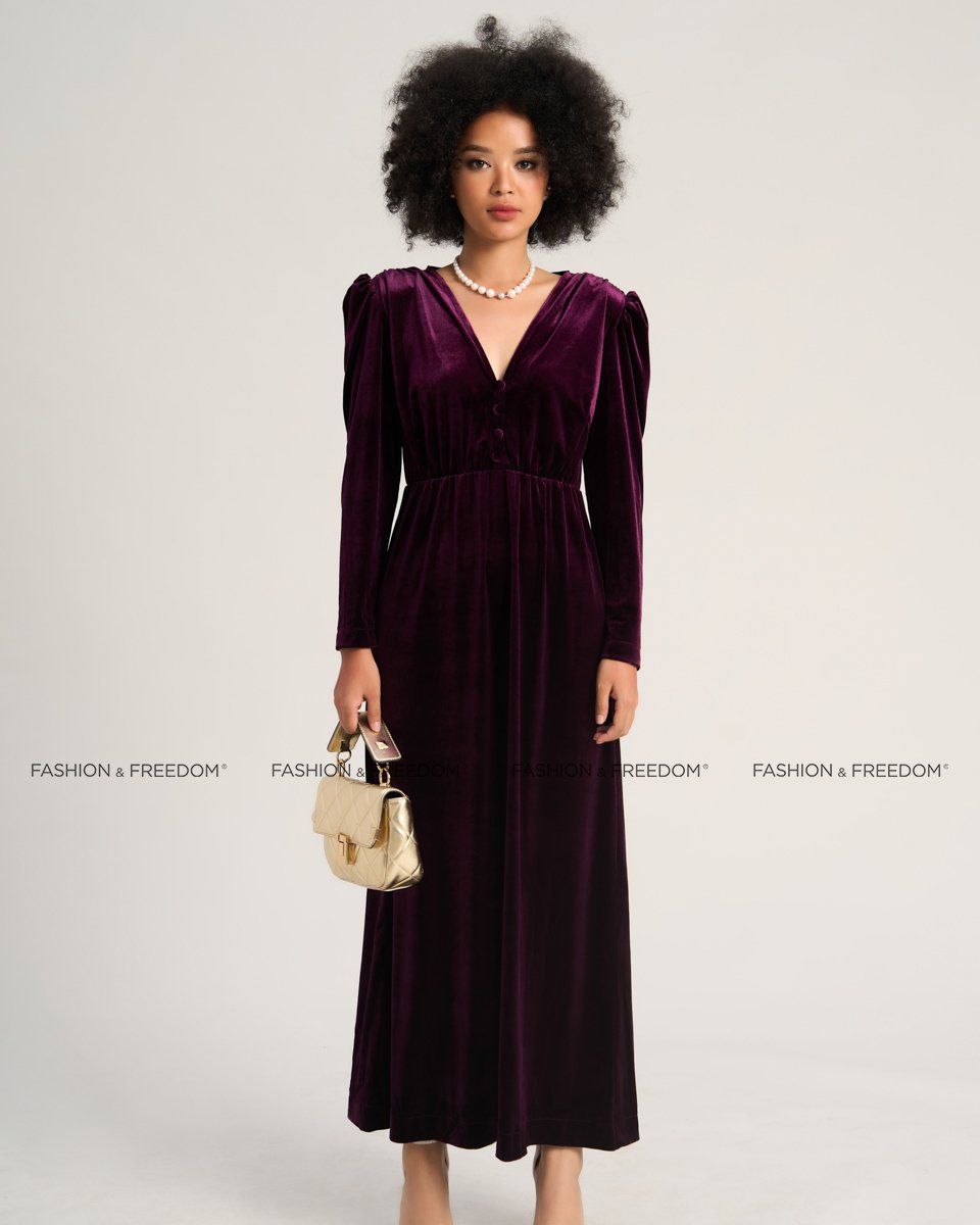 Đầm Nhung Nữ Tím Sắc Màu Tự Do