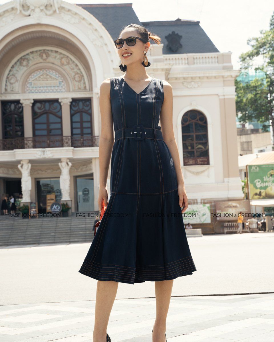 Đầm Nữ Linen Xanh Đen Sắc Màu Tự Do