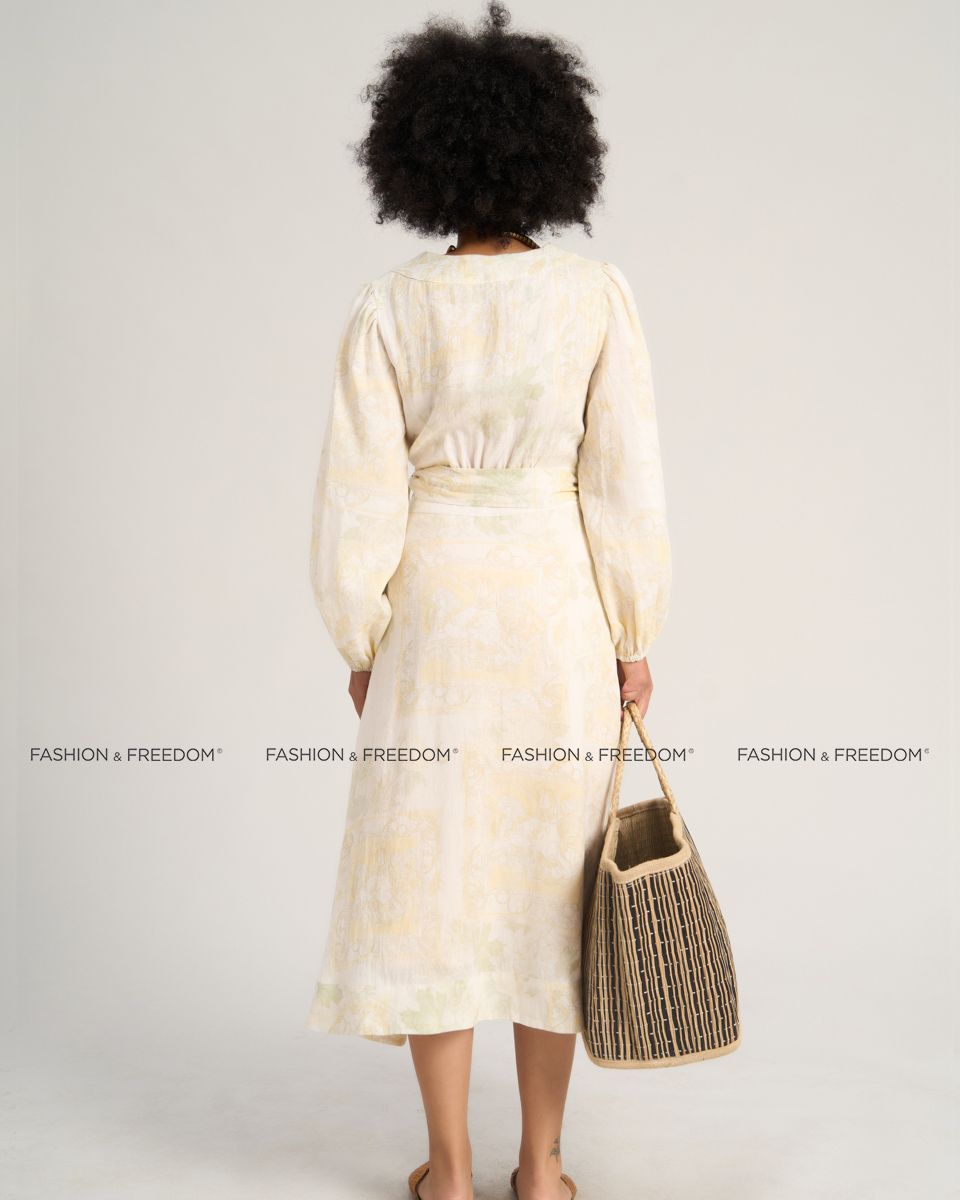 Đầm Linen Nữ Kem Họa Tiết Sắc Màu Tự Do