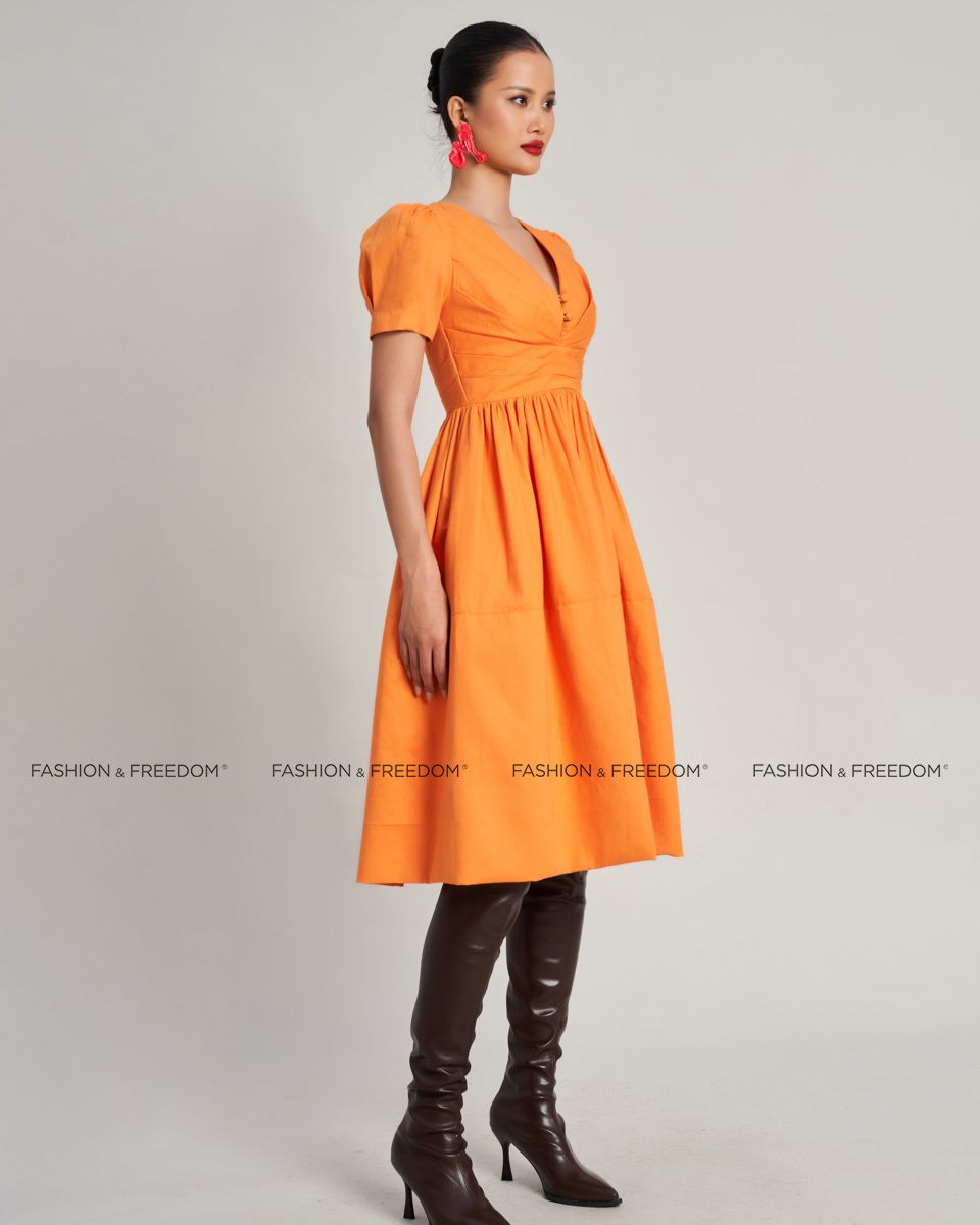 Đầm Linen Nữ Cam Sắc Màu Tự Do