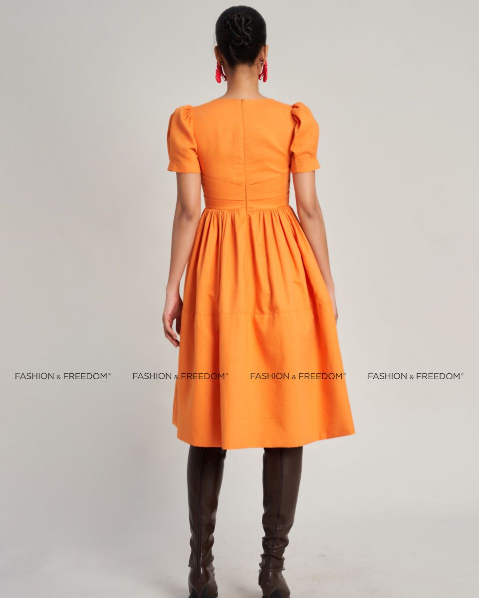 Đầm Linen Nữ Cam Sắc Màu Tự Do