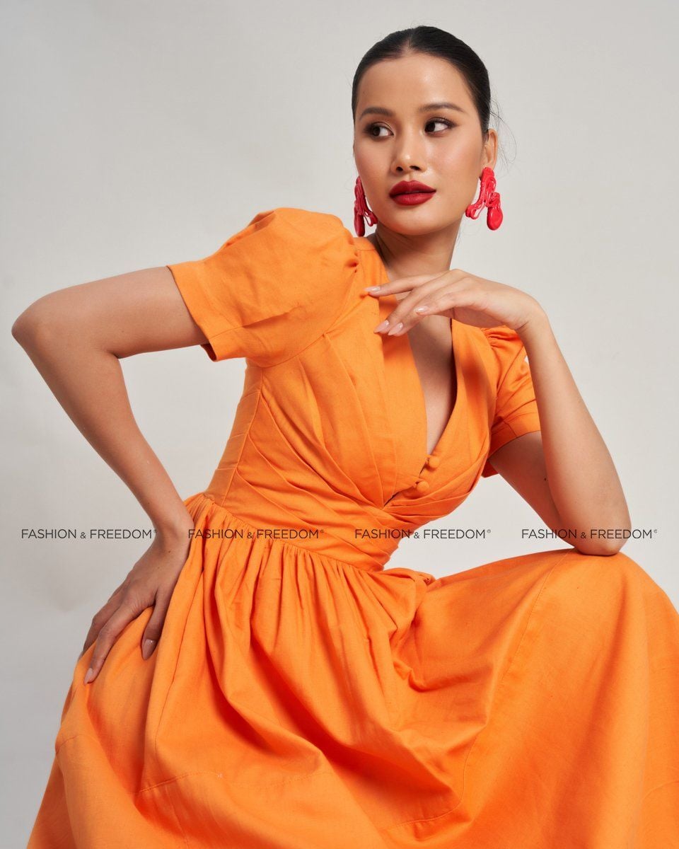 Đầm Linen Nữ Cam Sắc Màu Tự Do