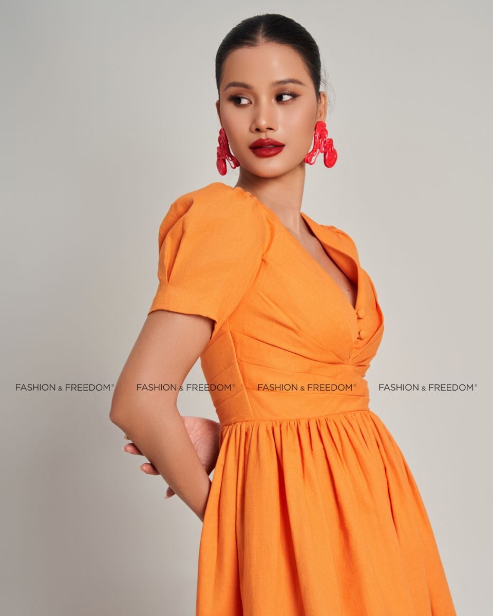 Đầm Linen Nữ Cam Sắc Màu Tự Do