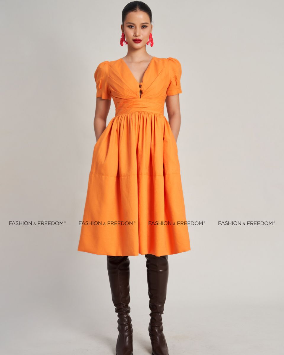 Đầm Linen Nữ Cam Sắc Màu Tự Do