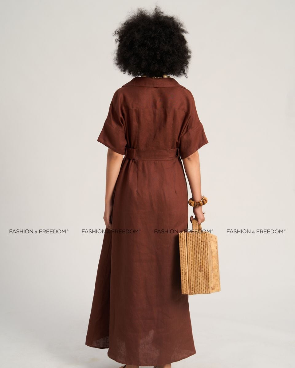 Đầm Linen Nữ Nâu Sắc Màu Tự Do