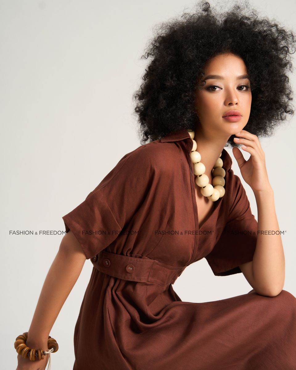 Đầm Linen Nữ Nâu Sắc Màu Tự Do