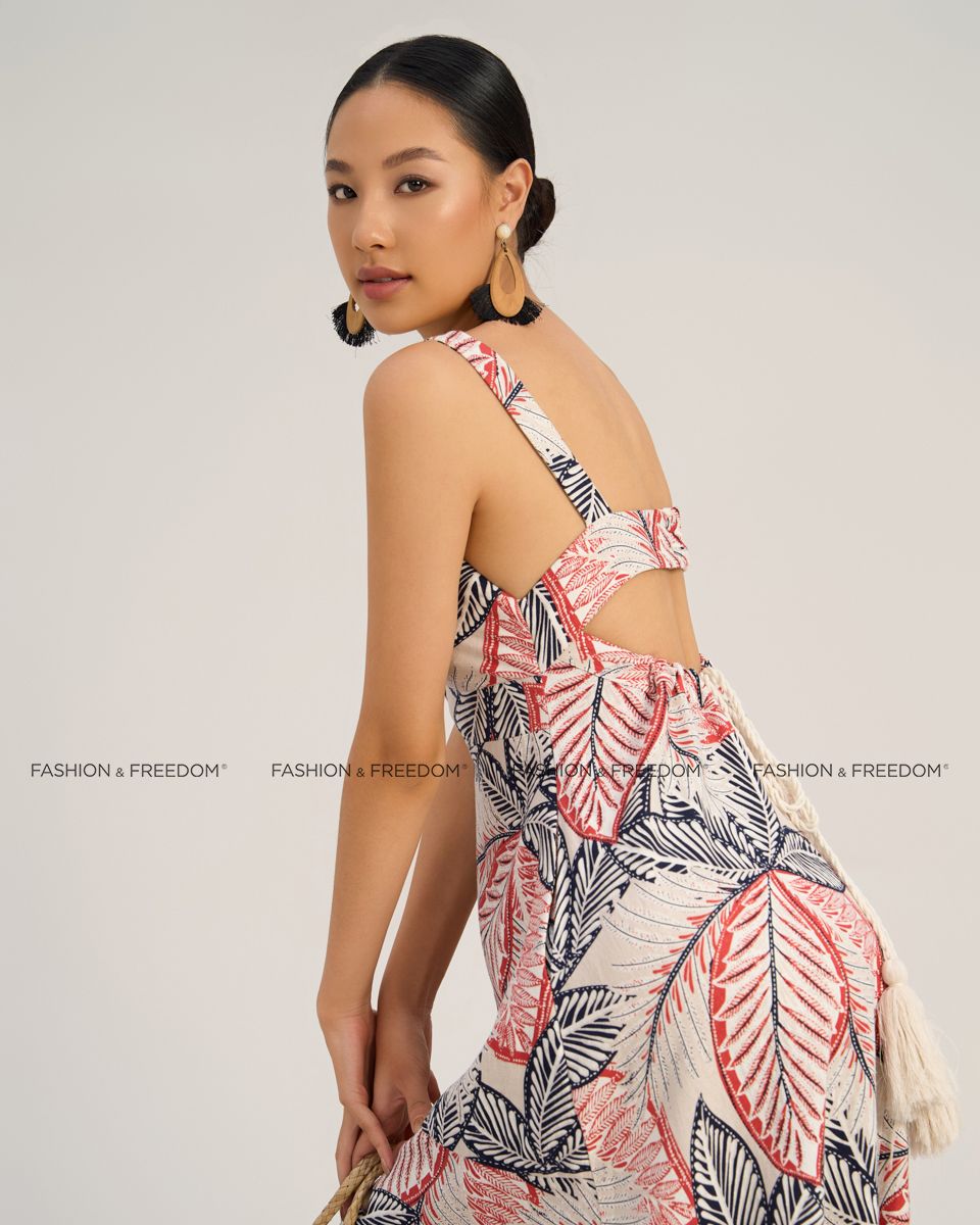 Đầm Nữ Linen Kem Họa Tiết Đỏ The  Art Of Styling