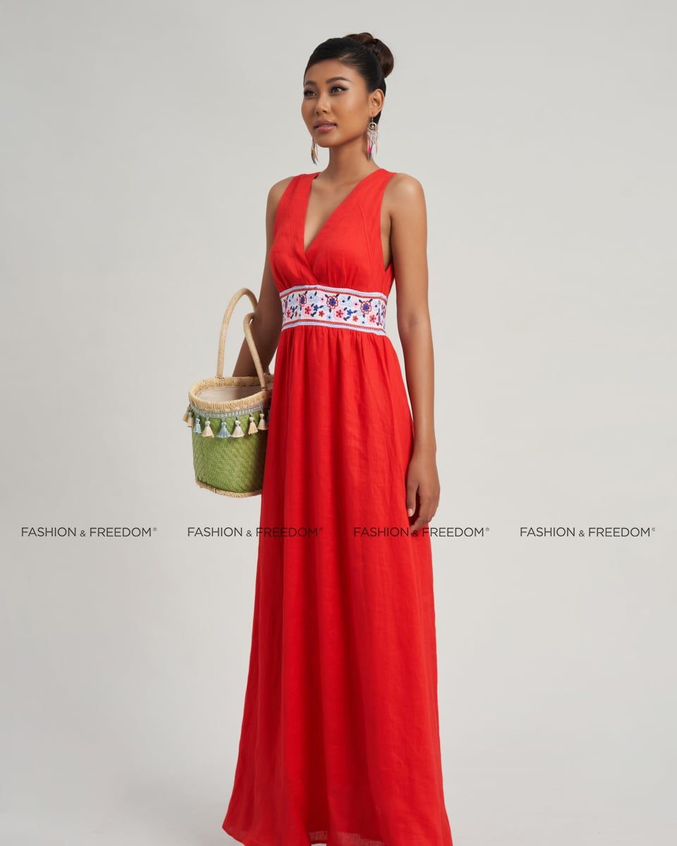 Đầm Nữ Linen Đỏ Cam  Modern Women